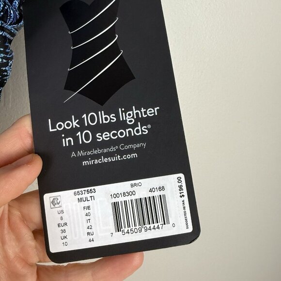 Miraclesuit One Piece Swimsuit Paillette Brio Blue Black Shaping Size 8 Slimming - Picture 7 of 8